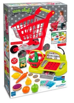 ECOIFFIER Einkaufswagen Mit Kasse 100% Chef Écoiffier Mit Körbchen Und Mit Nahrungsmitteln 26 Zubehör Ab 18 Monaten ECO1238
