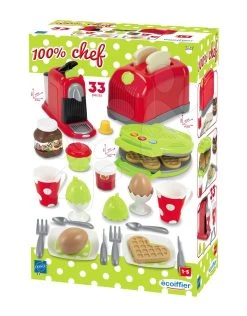 ECOIFFIER Toaster Mit Kaffeemaschine Und Waffeleisen 100% Chef Écoiffier Mit Punkten Mit 33 Zubehörteilen Ab 12 Monaten -Ecoiffier 2647 g ecoiffier ranajkovy set